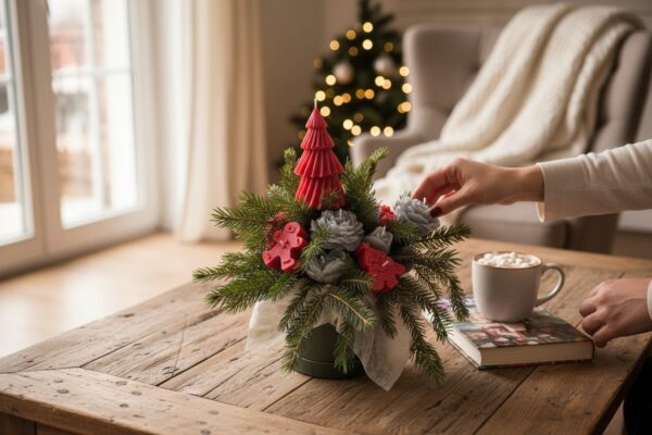 Zimowa Opowieść – świąteczny flowerbox ze świecowych kwiatów