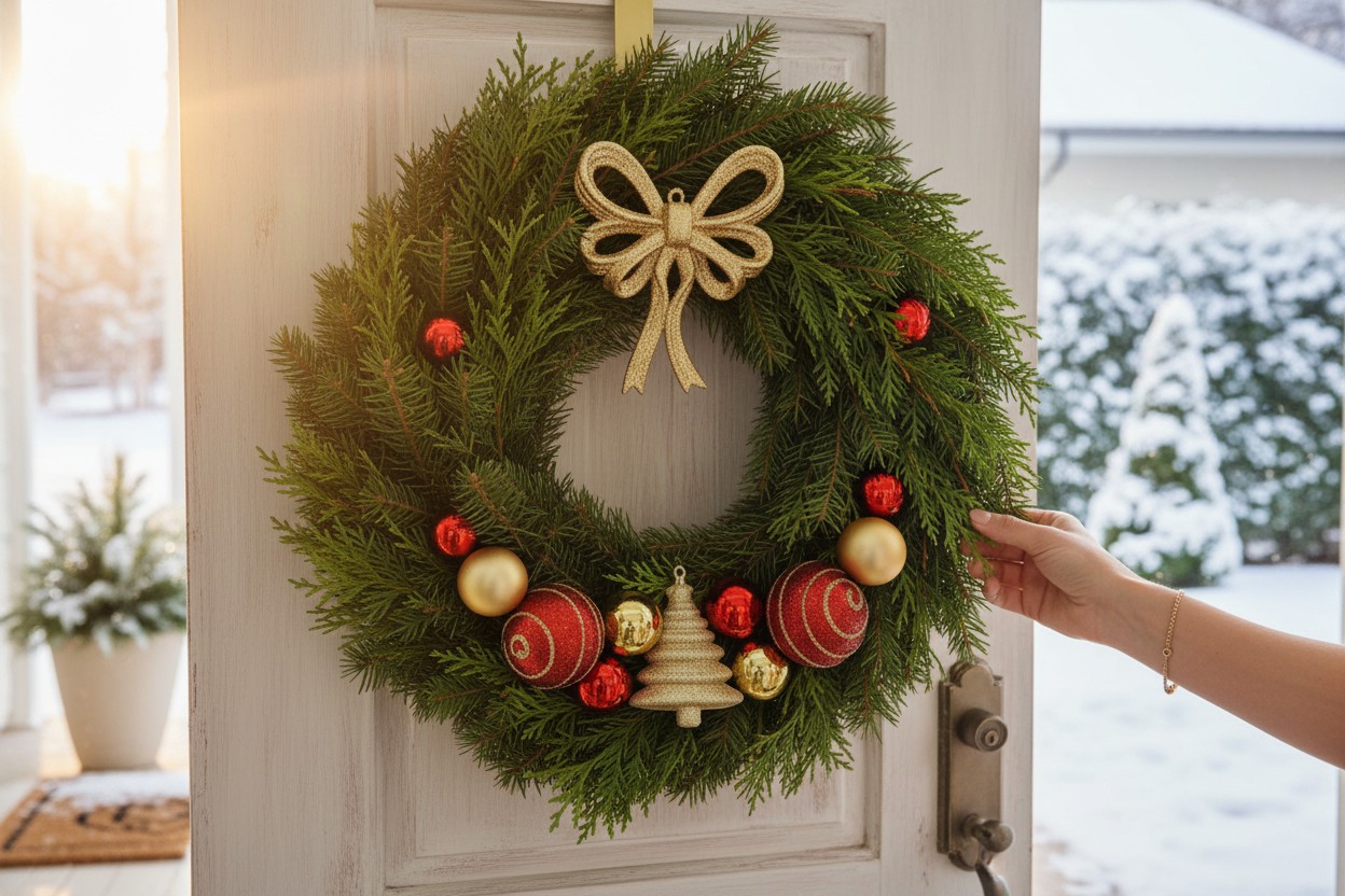 Zimowy Szept Lasu – wianek z prawdziwego igliwia - obrazek 2