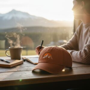 Zachód Słońca – czapka z daszkiem z motywem górskim